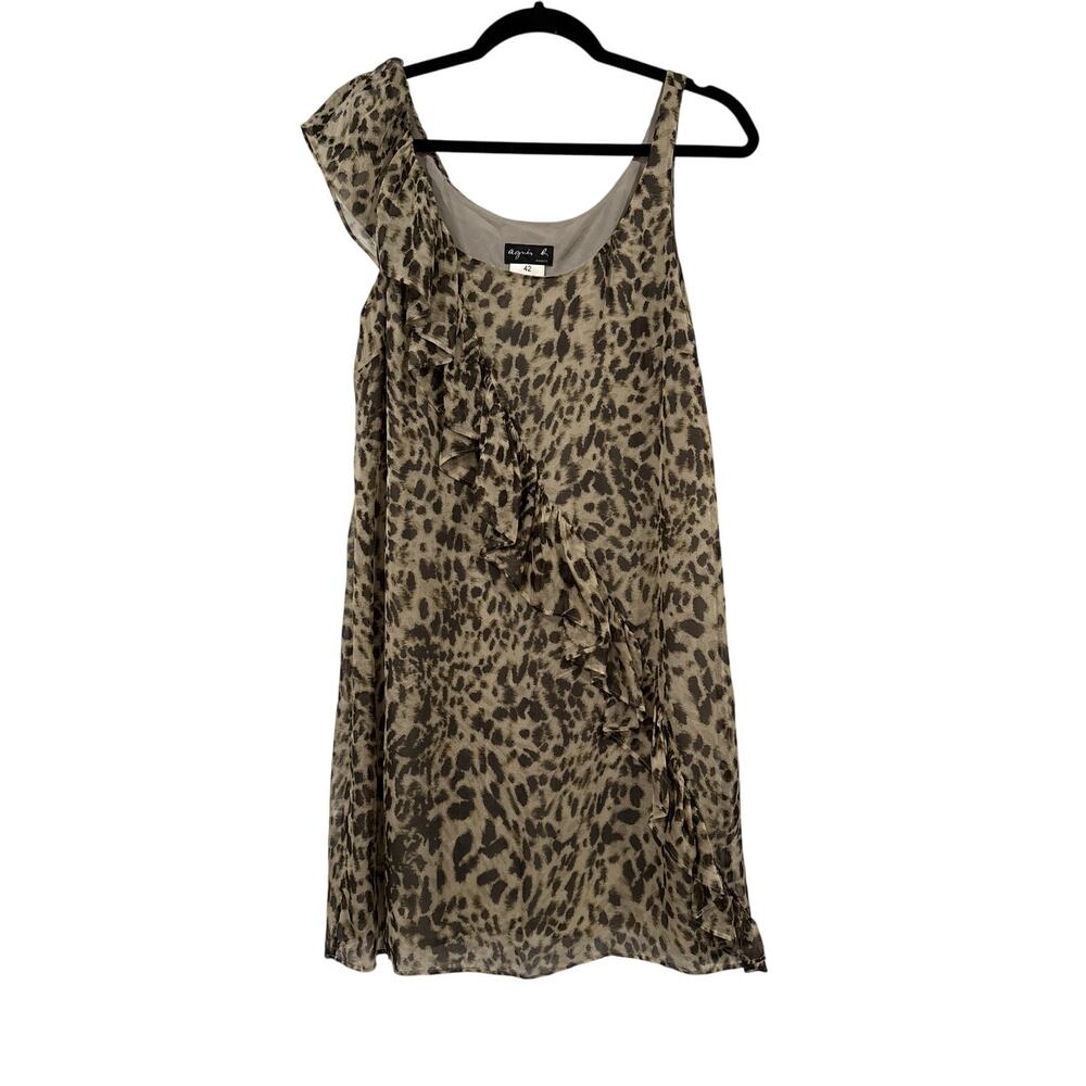 Agnes B. Silk Leopard Print Ruffle Shift Dress, 42